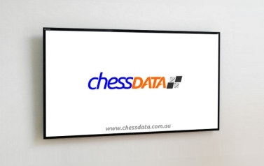 A wall-mounted digital display showing the Chess Data logo